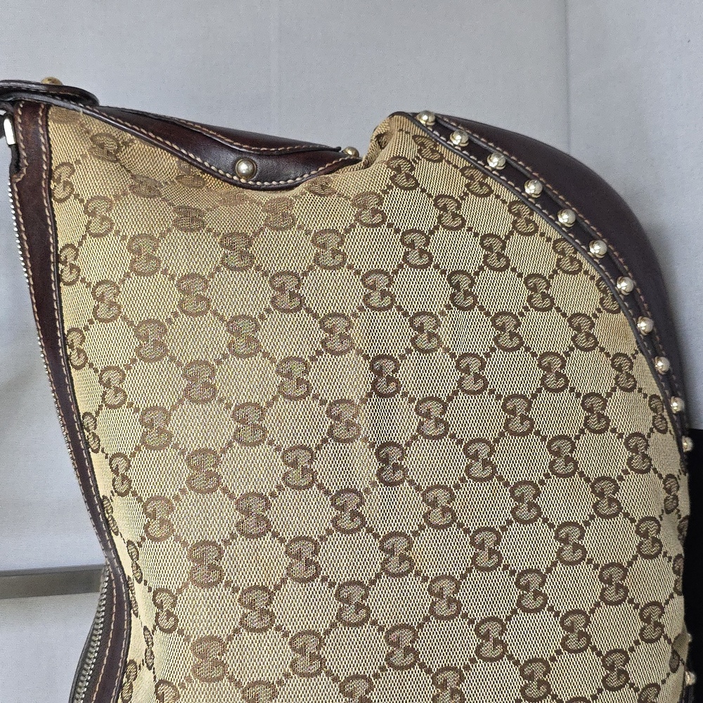 Gucci Beige GG Canvas Shoulder Bag with Brown Leather & Green-Red Web Strap - Picture 4 of 16